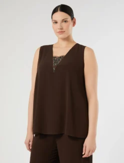 Top in georgette - MARRONE SCURO