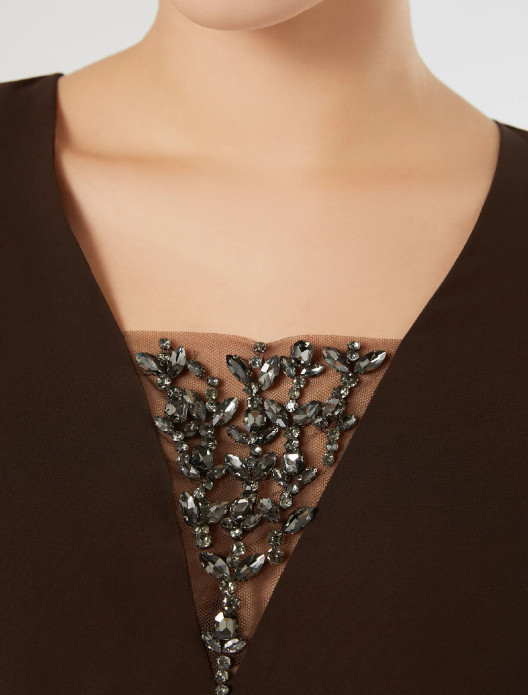 Top in georgette - MARRONE SCURO