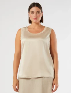Top in jersey e raso - SABBIA