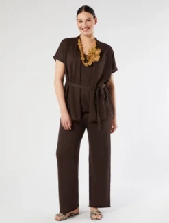 Top in maglia di lino e lurex - MARRONE