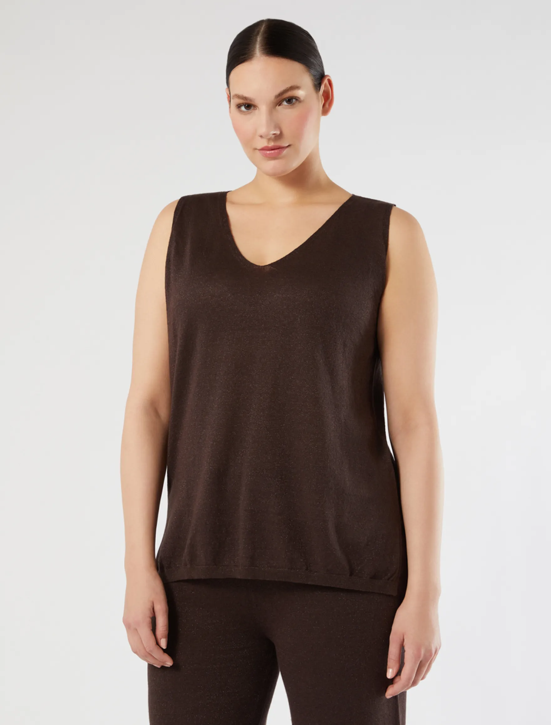 Top in maglia di lino e lurex - MARRONE