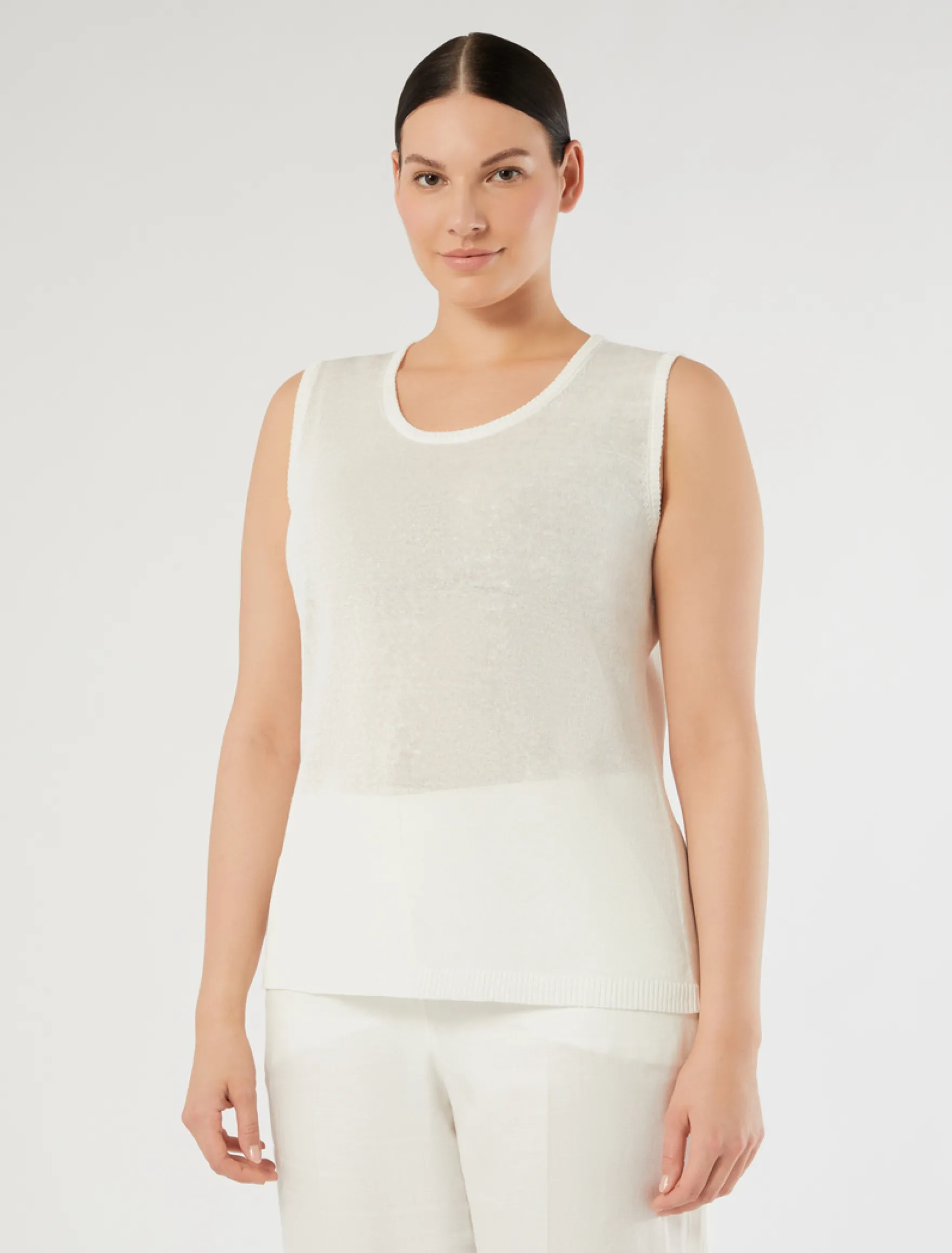 Top in misto lino - BIANCO OTTICO