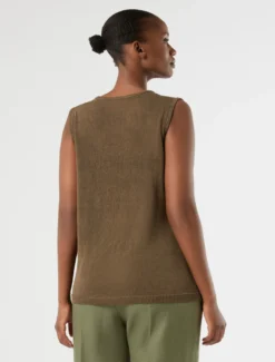 Top in misto lino - VERDE OLIVA