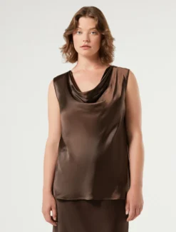 Top in raso con scollo drappeggiato - CACAO
