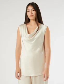 Top in raso con scollo drappeggiato - VANIGLIA