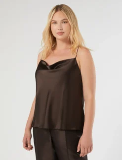 Top in satin - MARRONE SCURO