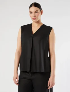 Top in tela di lino - NERO