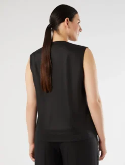 Top in tela di lino - NERO