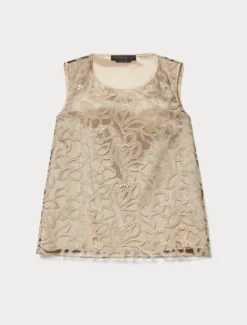 Top in tulle ricamato - NOCCIOLA