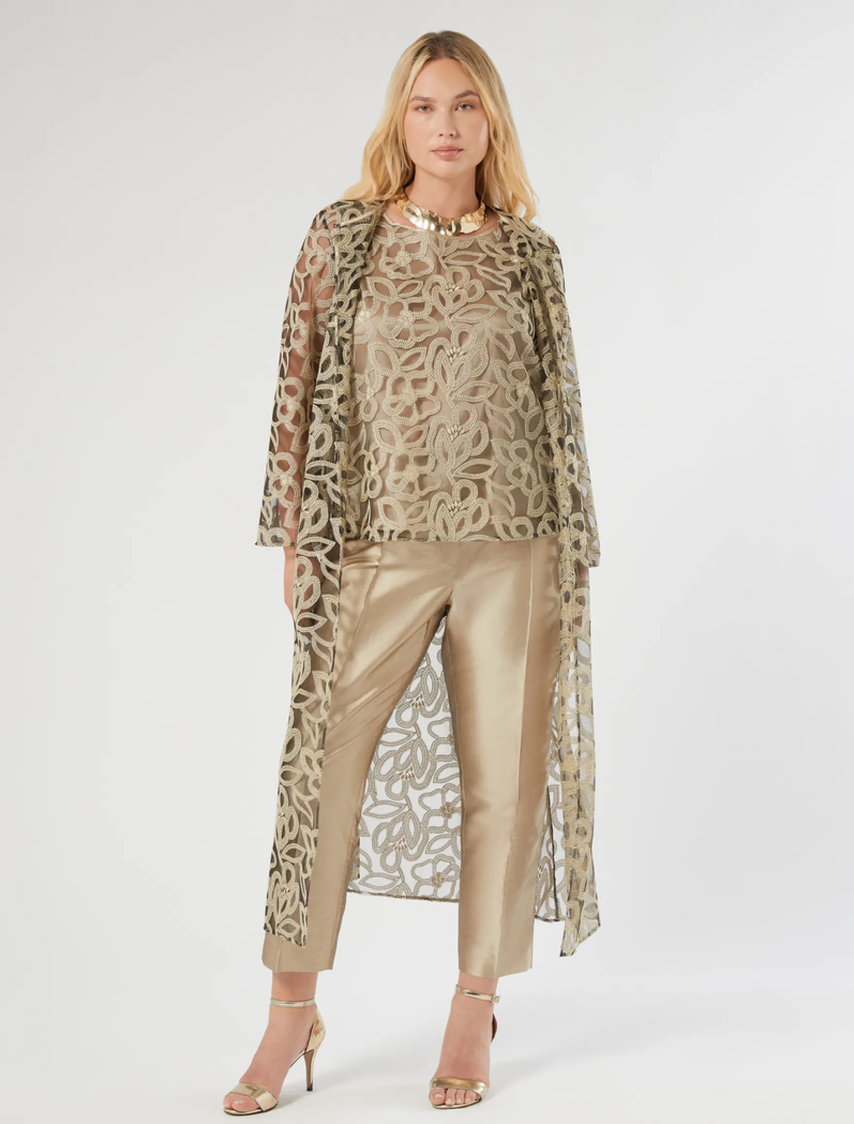 Top in tulle ricamato - NOCCIOLA