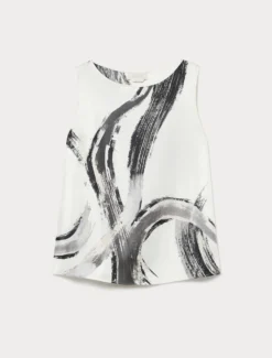 Top in twill di seta - BIANCO NERO