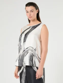 Top in twill di seta - BIANCO NERO