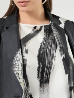 Top in twill di seta - BIANCO NERO