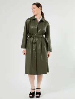 Trench in jersey spalmato - VERDE OLIVA
