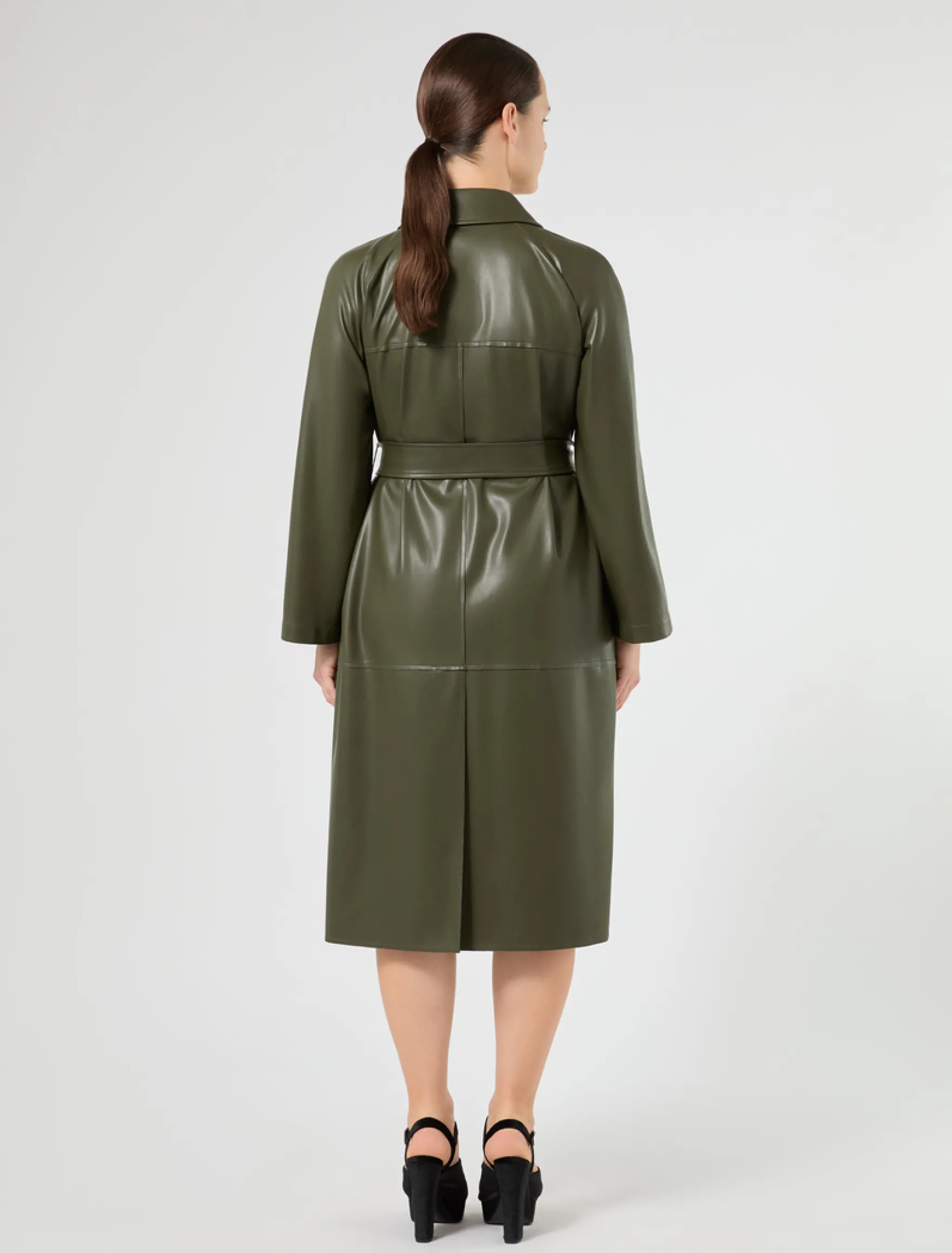 Trench in jersey spalmato - VERDE OLIVA