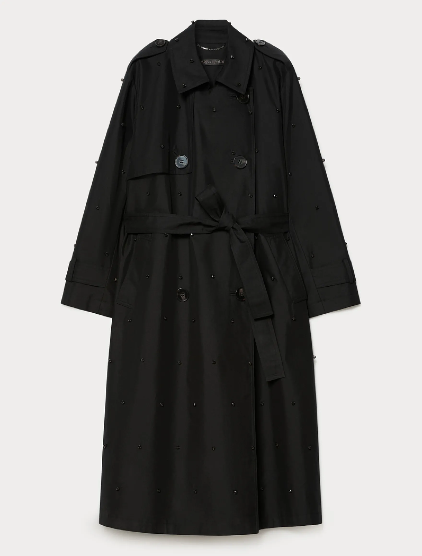 Trench in twill con ricami - NERO
