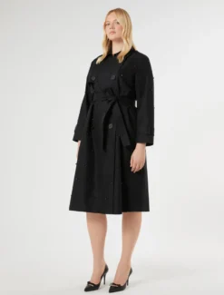 Trench in twill con ricami - NERO