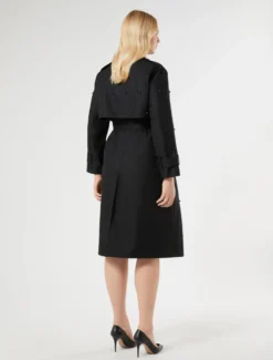 Trench in twill con ricami - NERO