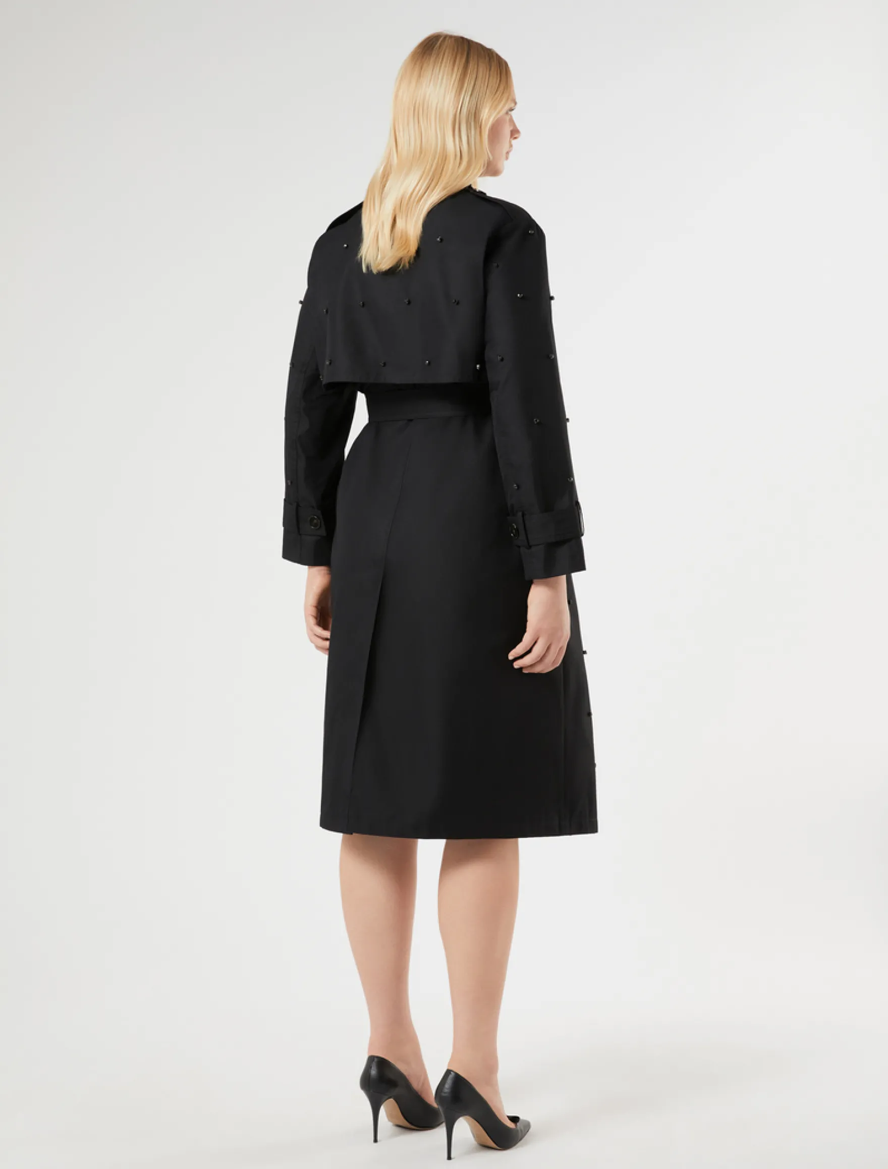 Trench in twill con ricami - NERO