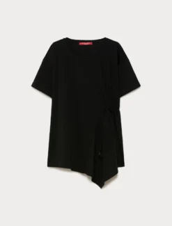 T-shirt in jersey con arricciatura - NERO