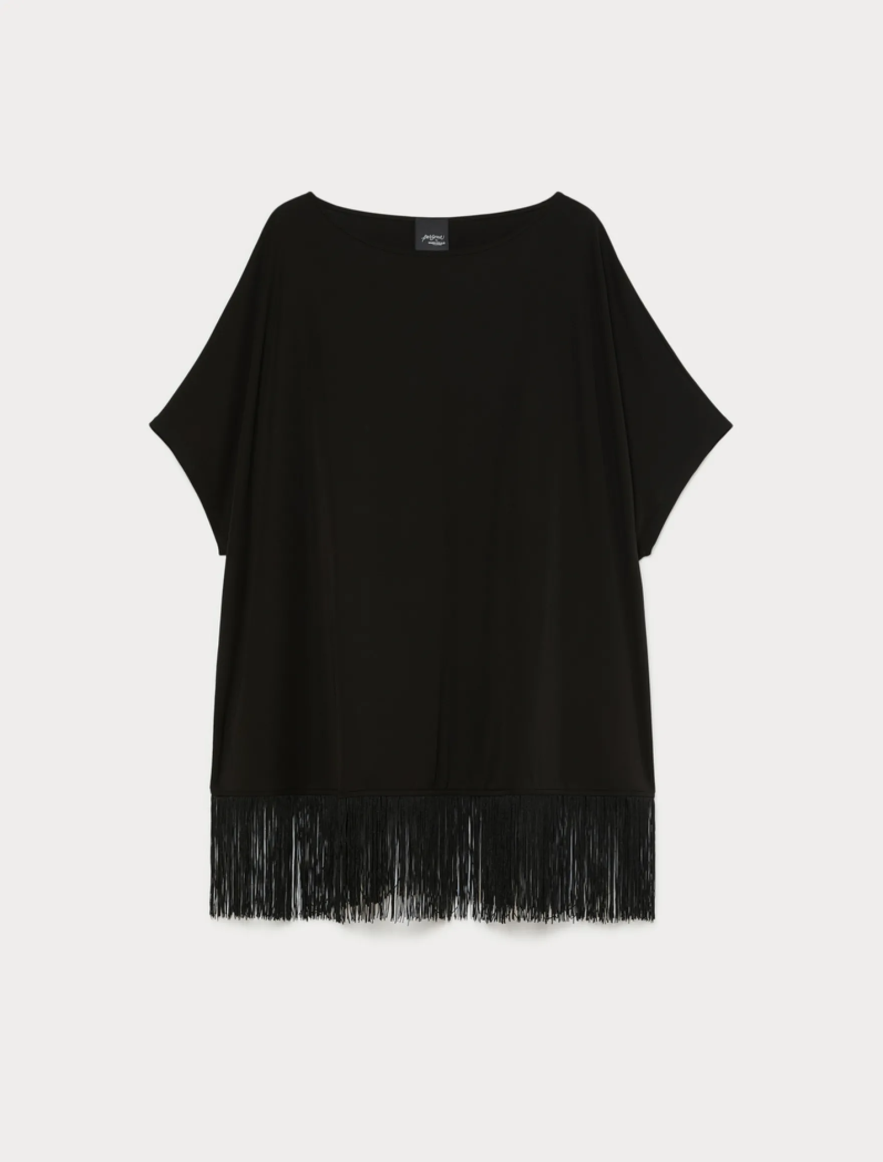 T-shirt in jersey con frange - NERO