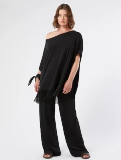 T-shirt in jersey con frange - NERO