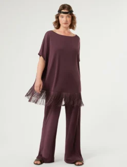 T-shirt in jersey con frange - PRUGNA
