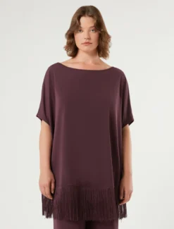 T-shirt in jersey con frange - PRUGNA