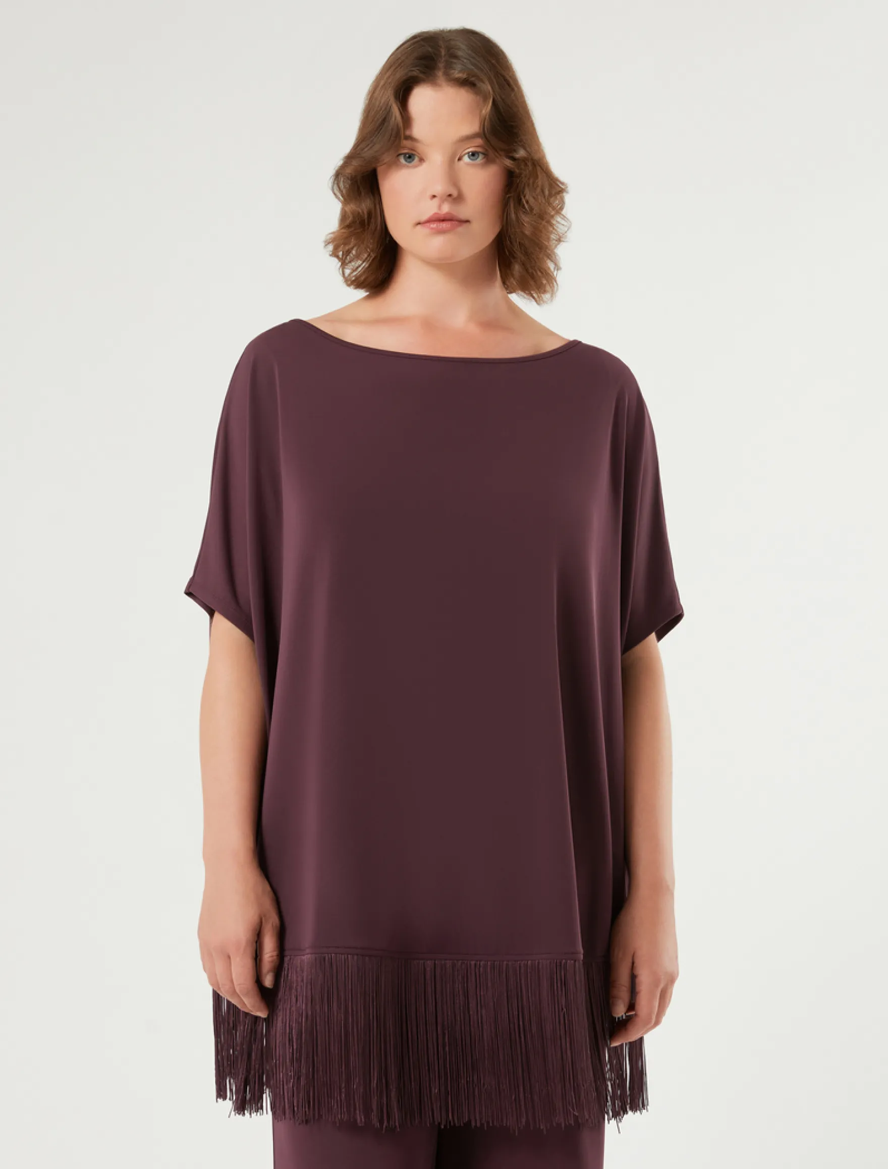T-shirt in jersey con frange - PRUGNA