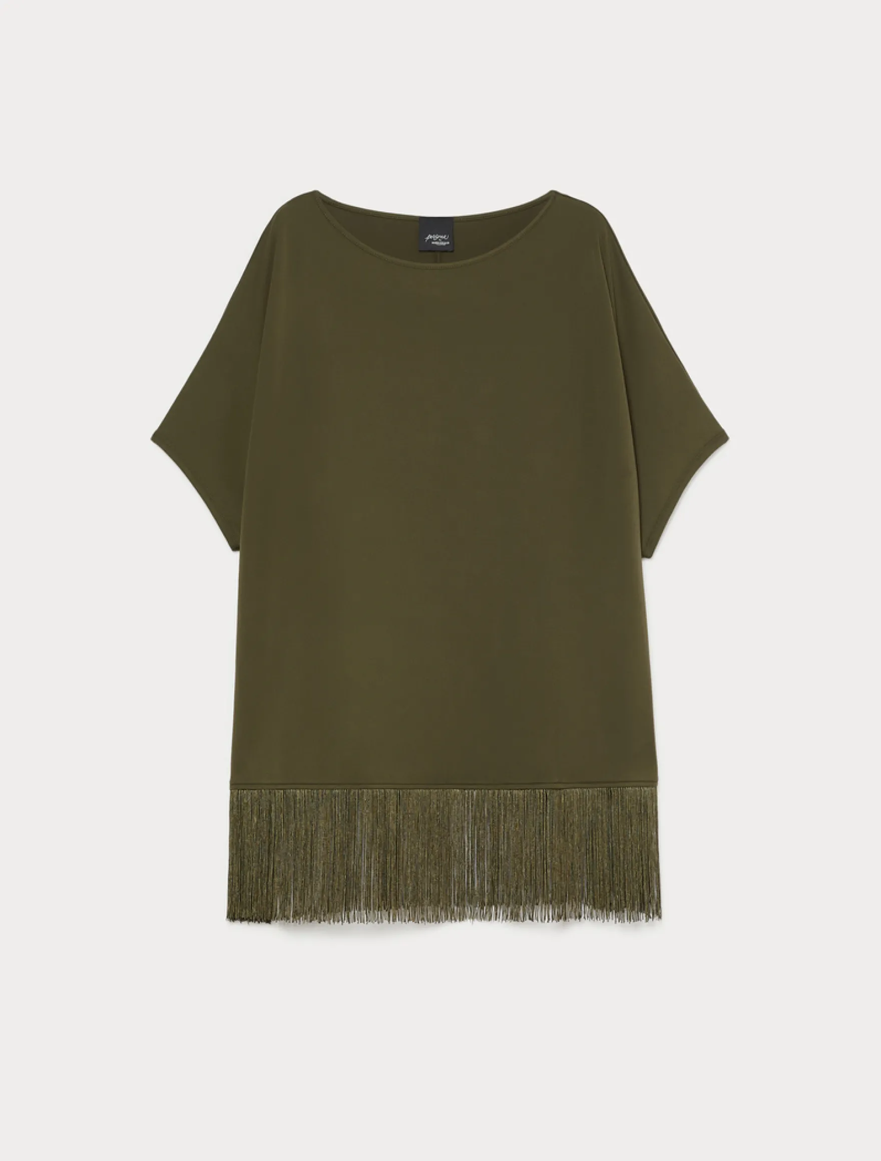 T-shirt in jersey con frange - VERDE KAKI