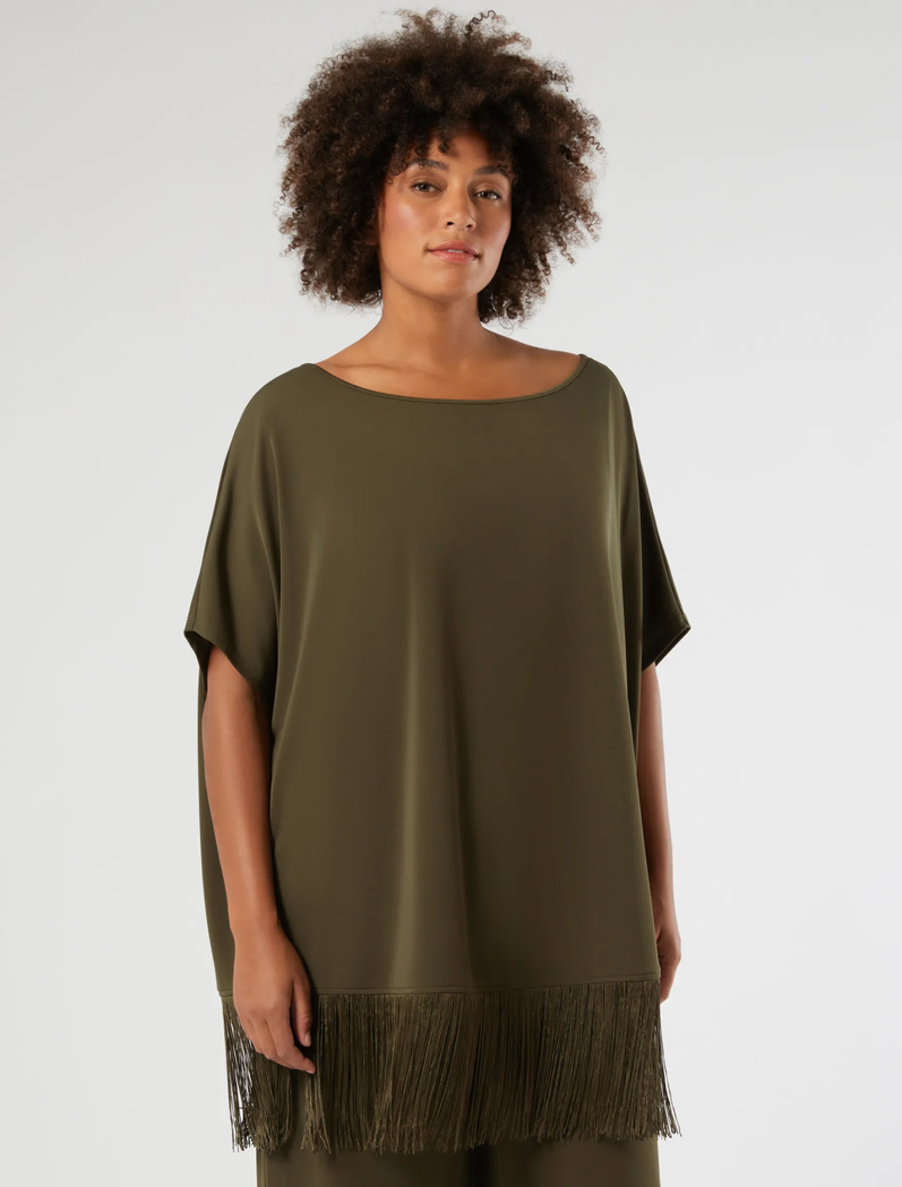 T-shirt in jersey con frange - VERDE KAKI