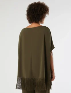 T-shirt in jersey con frange - VERDE KAKI