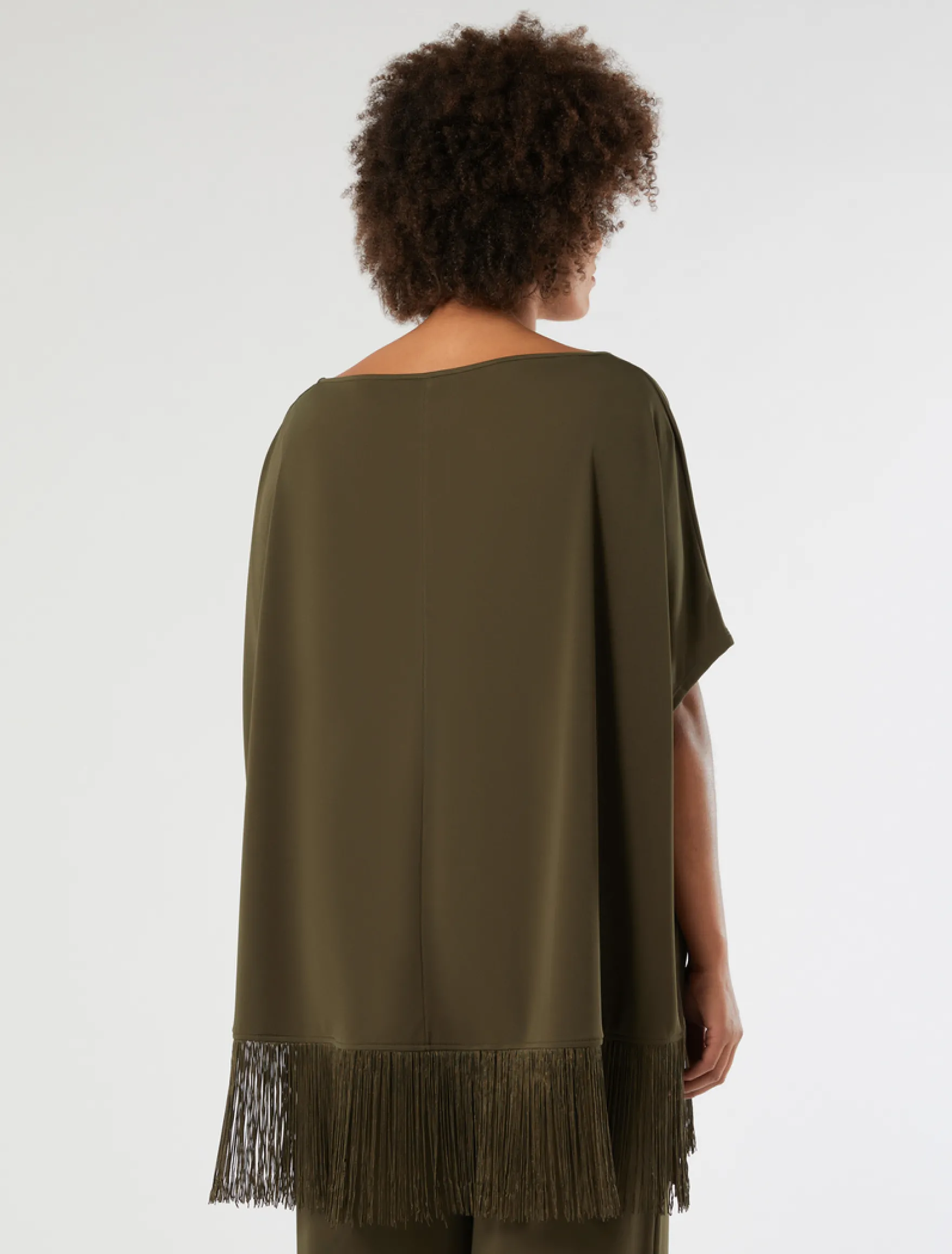 T-shirt in jersey con frange - VERDE KAKI