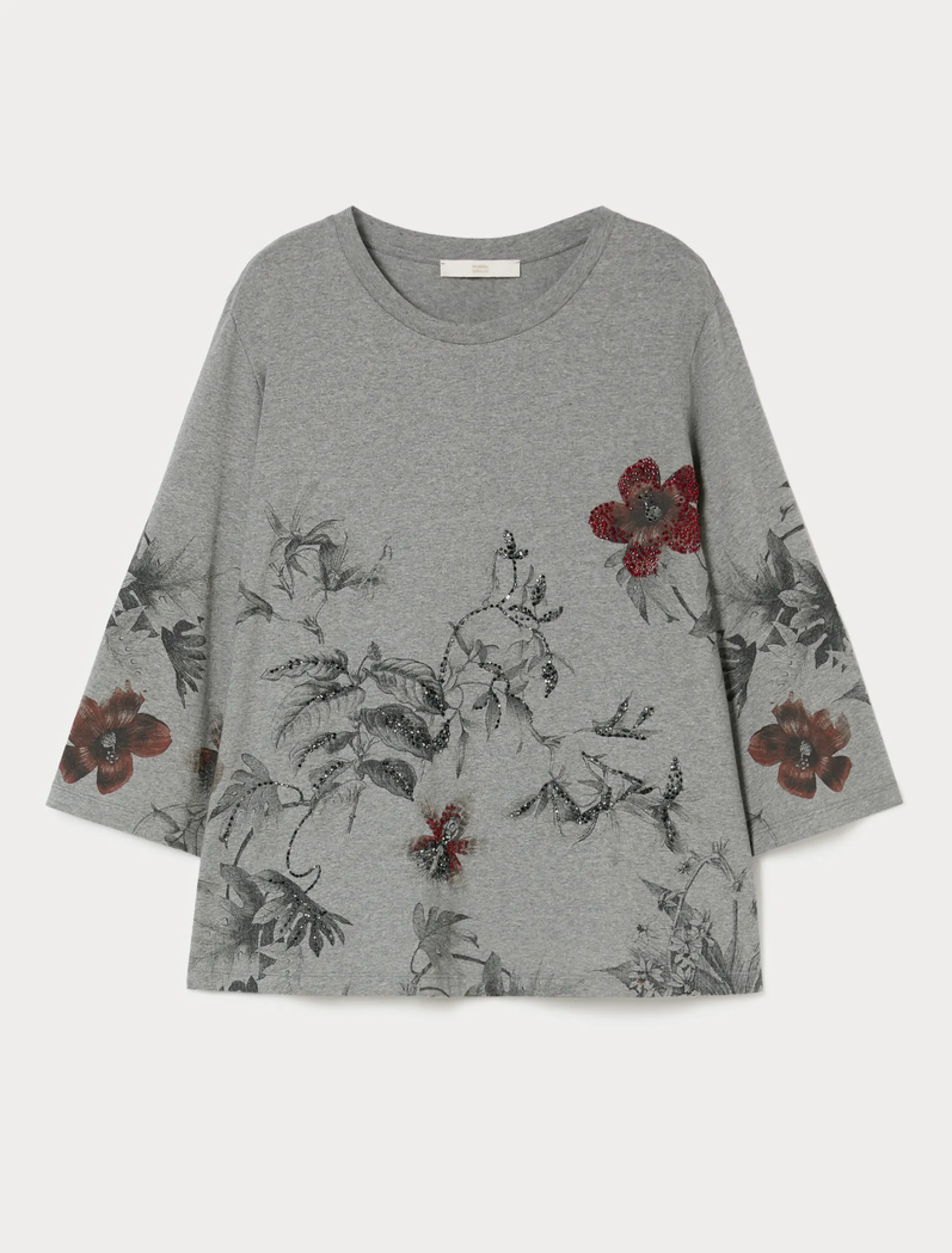 T-shirt in jersey con ricamo - GRIGIO MEDIO