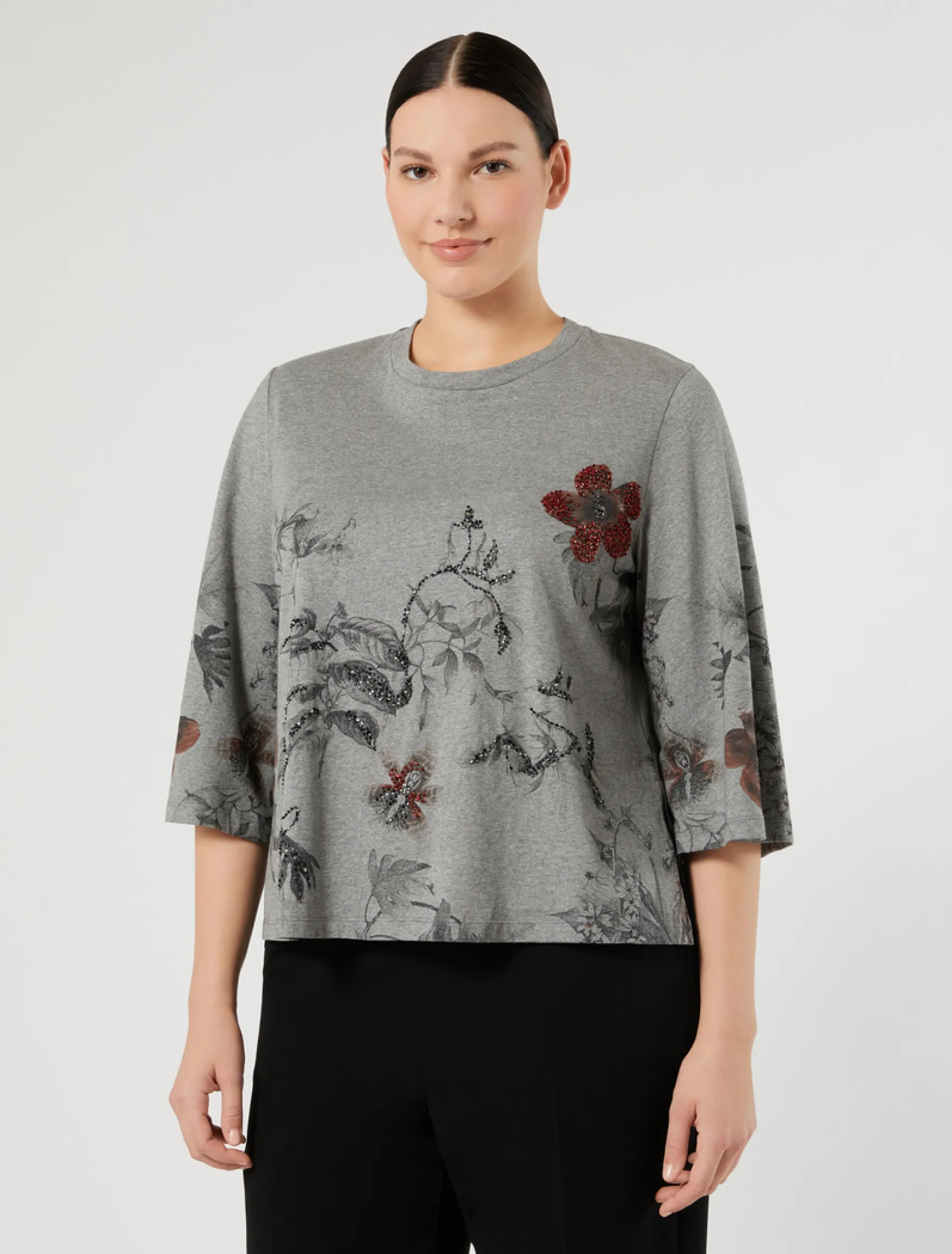 T-shirt in jersey con ricamo - GRIGIO MEDIO