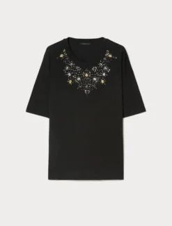 T-shirt in jersey con ricamo - NERO