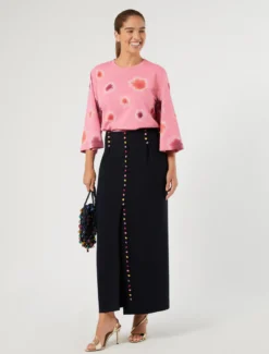 T-shirt in jersey con ricamo - ROSA