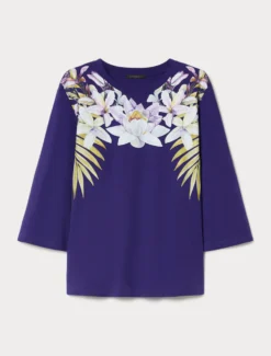 T-shirt in jersey con stampa - VIOLA