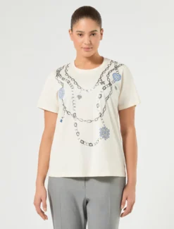 T-shirt in jersey con strass - BIANCO AVORIO