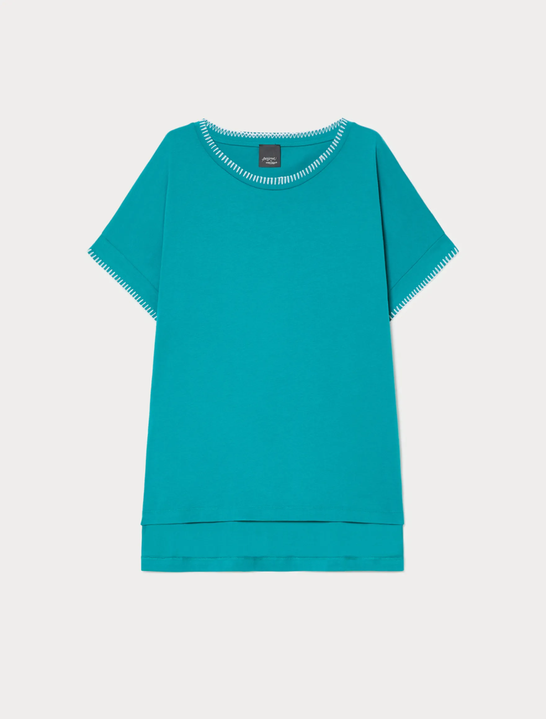 T-shirt in jersey di cotone con ricamo - PETROLIO