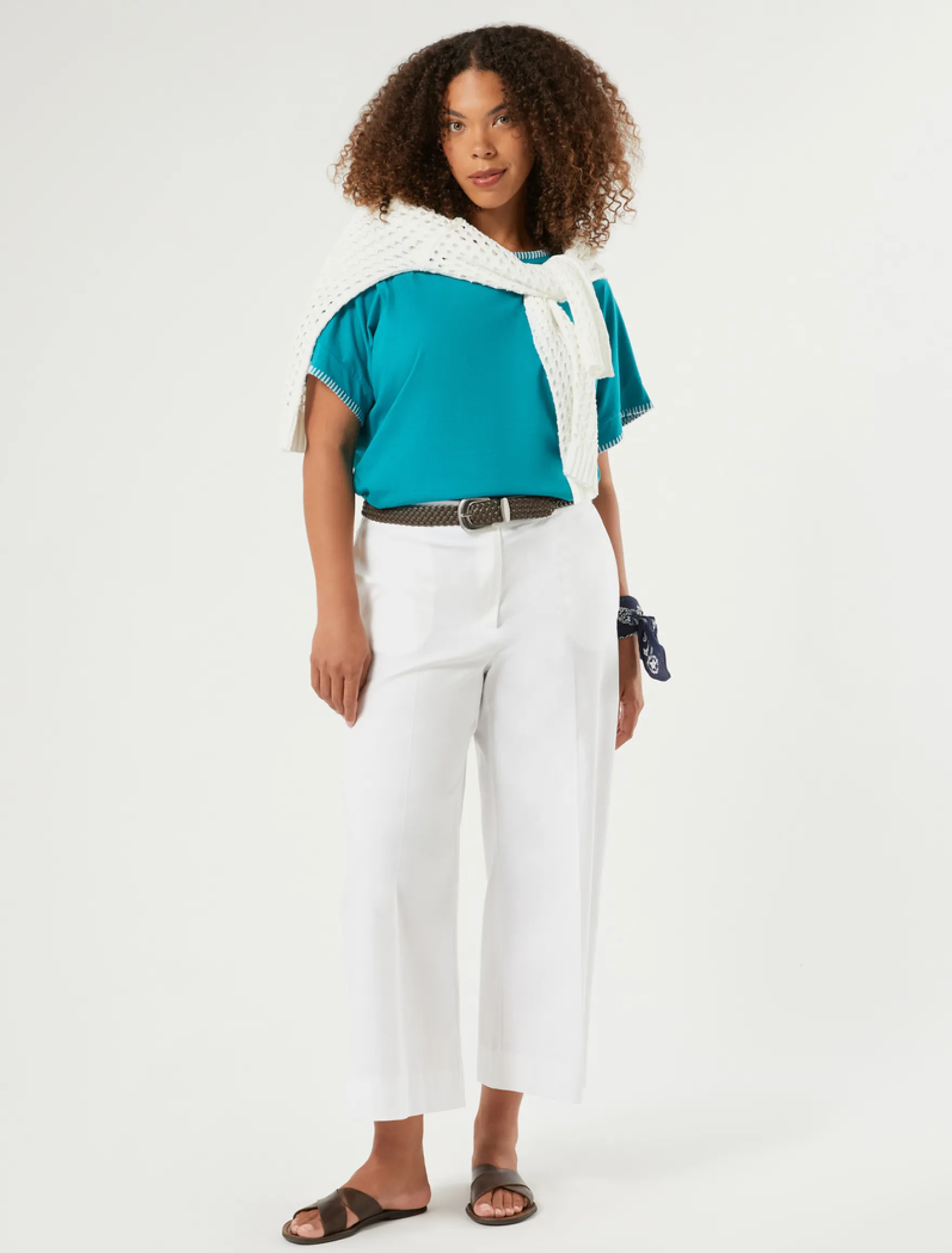 T-shirt in jersey di cotone con ricamo - PETROLIO