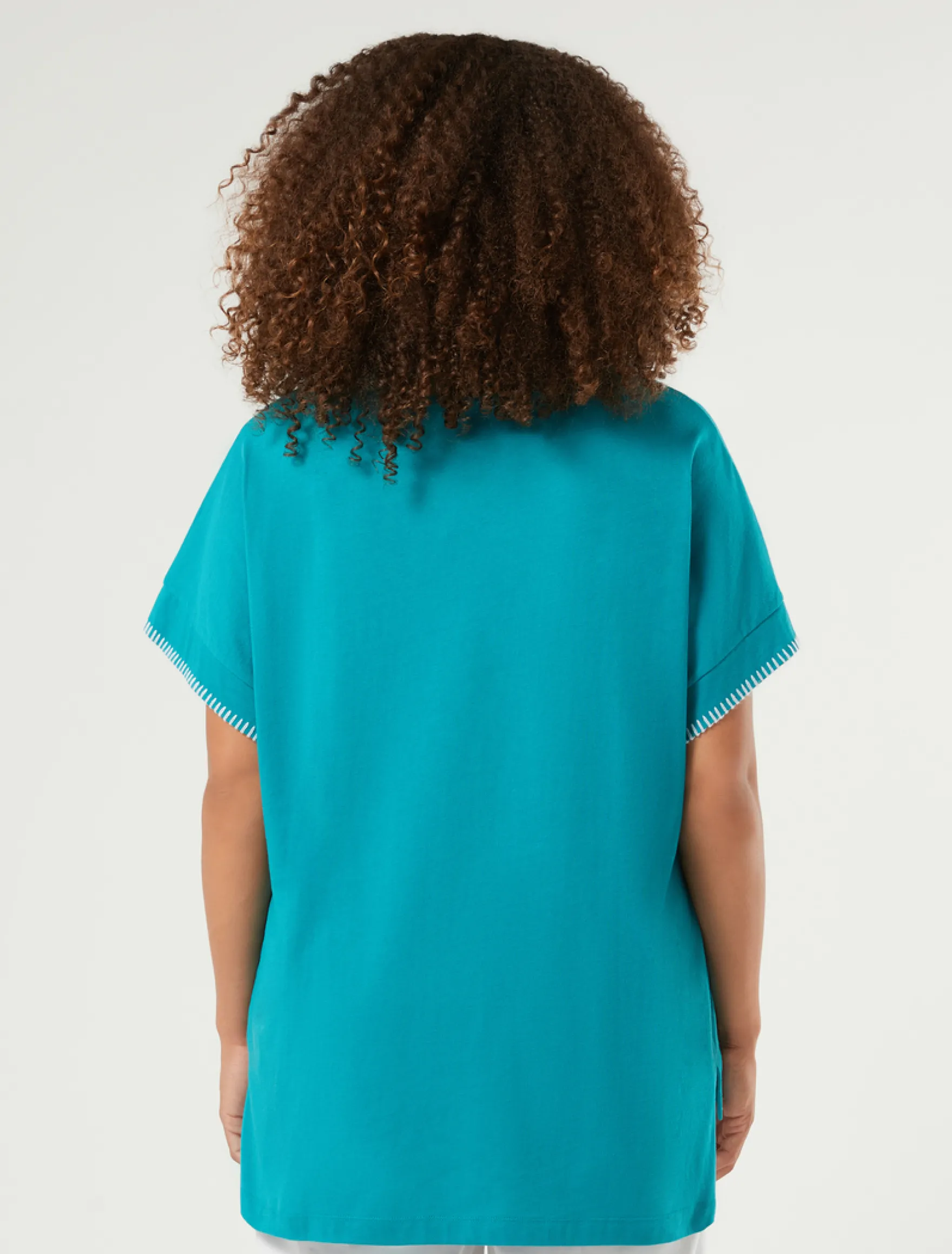 T-shirt in jersey di cotone con ricamo - PETROLIO