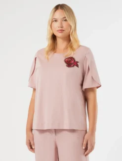 T-shirt in jersey di cotone - ROSA ANTICO