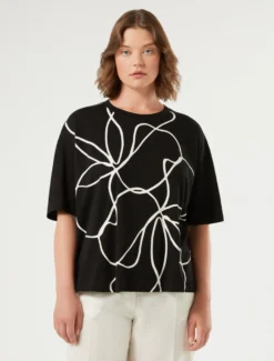 T-shirt in jersey di cotone stampato - NERO