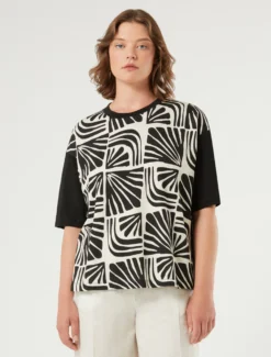 T-shirt in jersey di cotone stampato - NERO