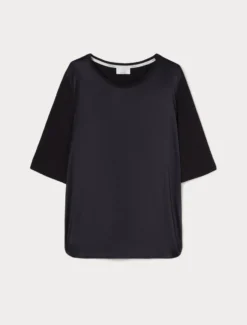 T-shirt in jersey e seta - BLU NOTTE