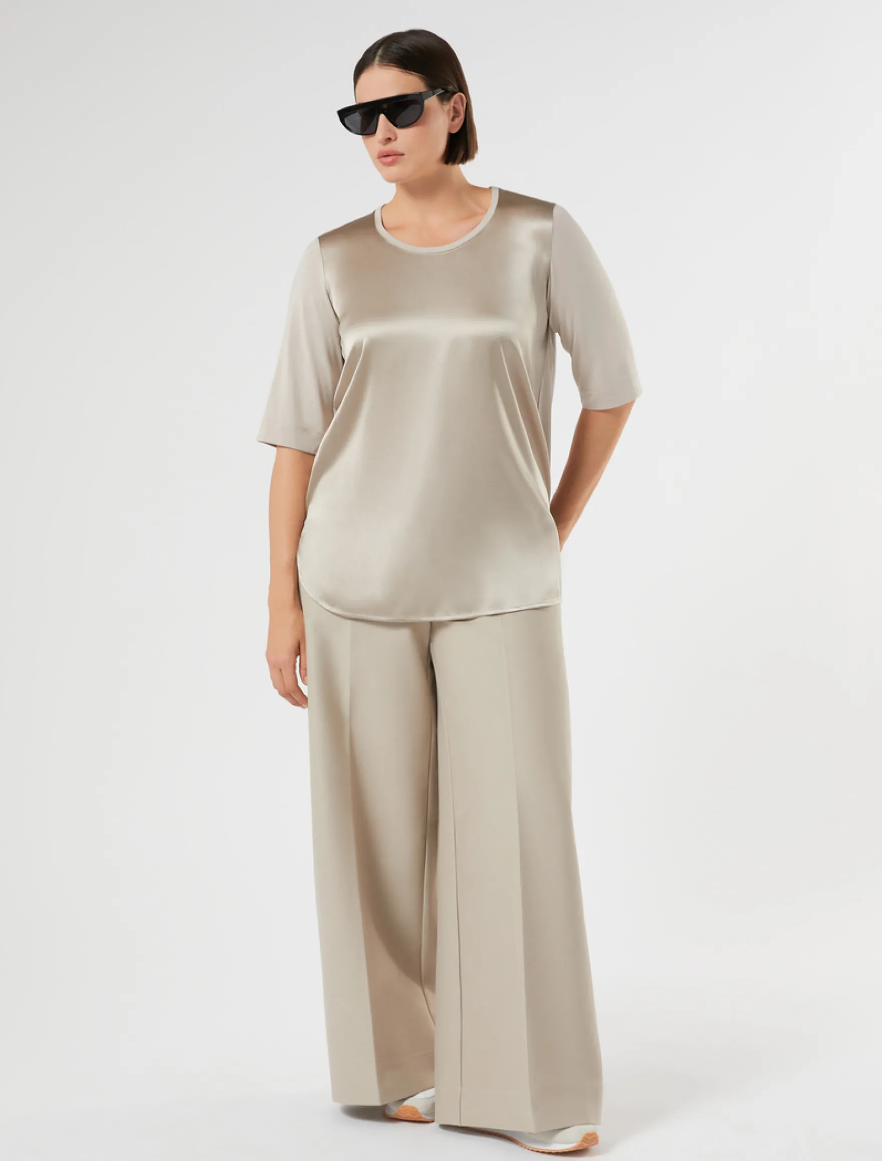 T-shirt in jersey e seta - TORTORA