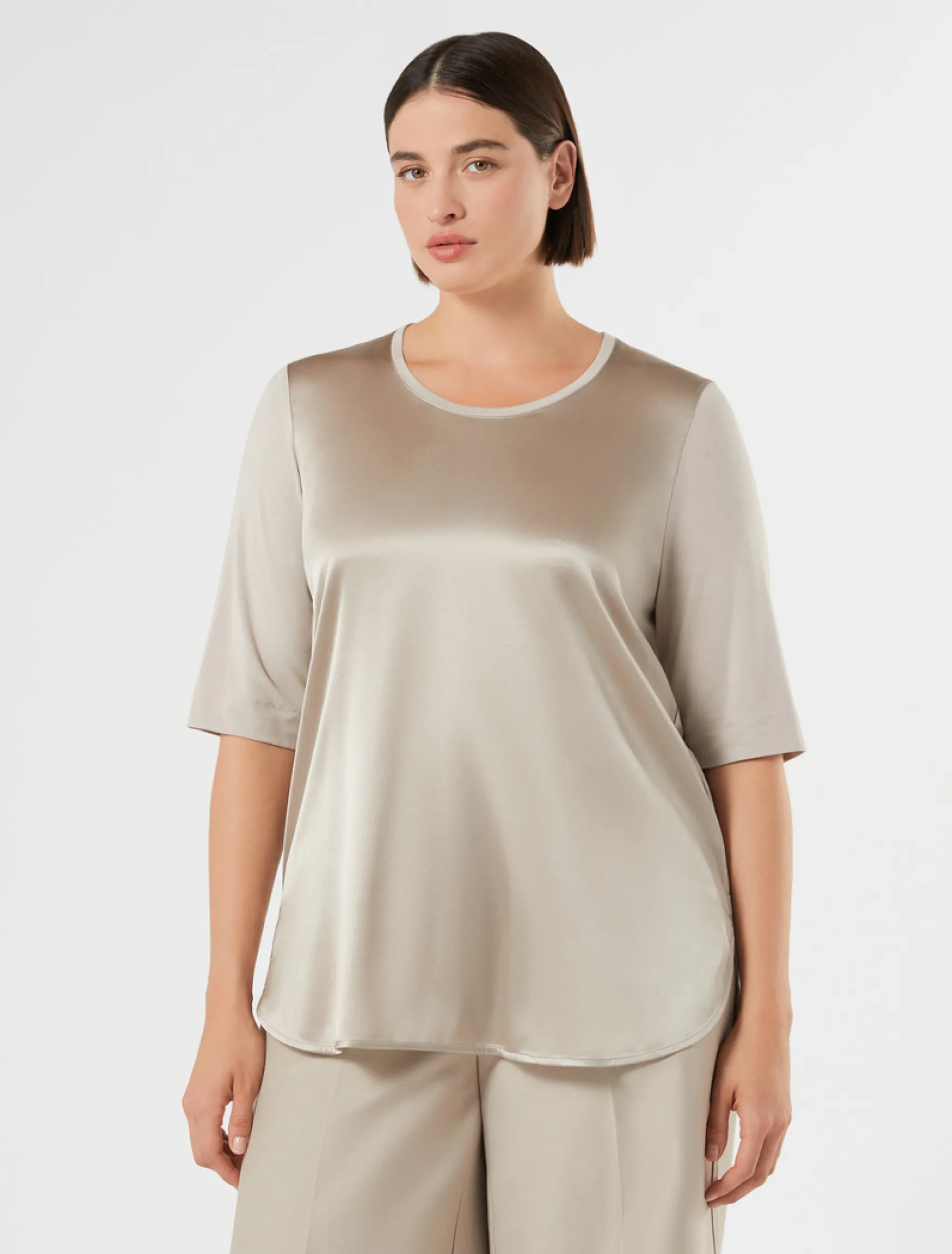 T-shirt in jersey e seta - TORTORA