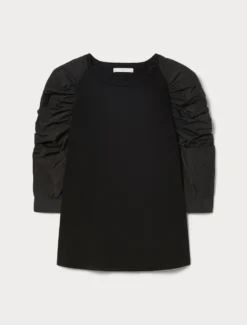 T-shirt in jersey e taffetà - NERO