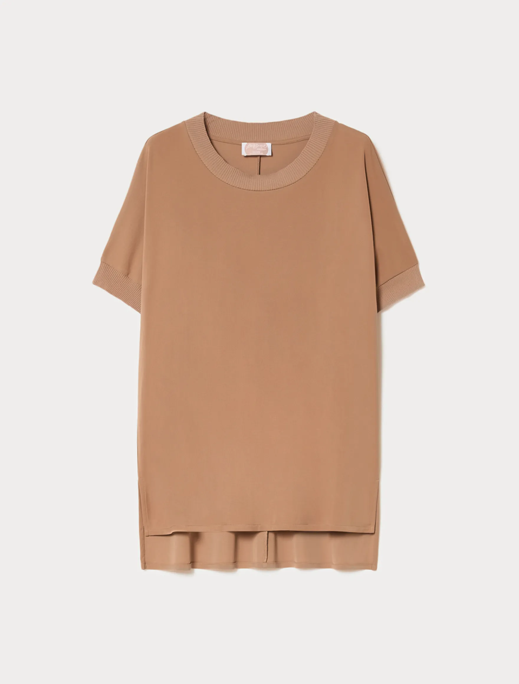 T-shirt in jersey fluido e maglia - CARAMELLO